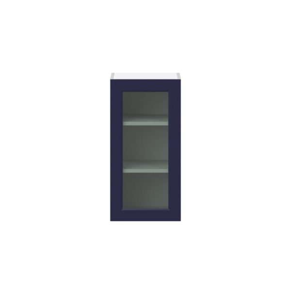 Camellia Painted Midnight Blue Assembled Wall  Cabinet with a Full High Glass Door (15 in. W x 30 in. H x 14 in. D)