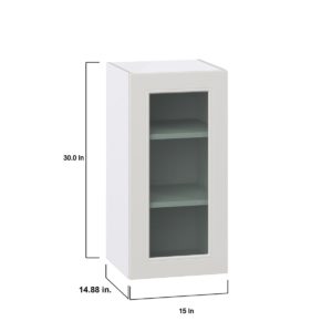 Wisteria Painted Light Gray  Assembled Wall  Cabinet with a Full High Glass Door (15 in. W x 30 in. H x 14 in. D)