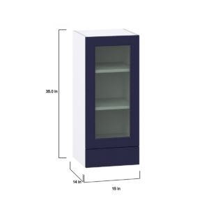 Camellia Painted Midnight Blue Assembled Wall  Cabinet with a Glass Door and a 5 in. Drawer (15 in. W x 35 in. H x 14 in. D)