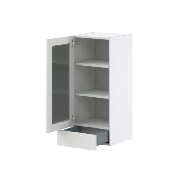 Magnolia Painted Bright White Assembled Wall  Cabinet with a Glass Door and a 5 in. Drawer (15 in. W x 35 in. H x 14 in. D)