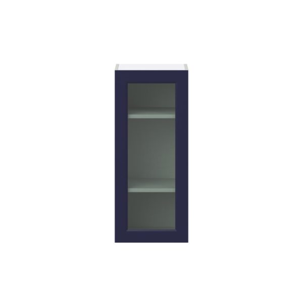 Camellia Painted Midnight Blue Assembled Wall  Cabinet with a Full High Glass Door (15 in. W x 35 in. H x 14 in. D)