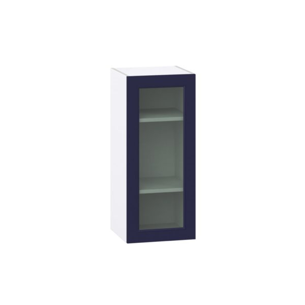 Camellia Painted Midnight Blue Assembled Wall  Cabinet with a Full High Glass Door (15 in. W x 35 in. H x 14 in. D)