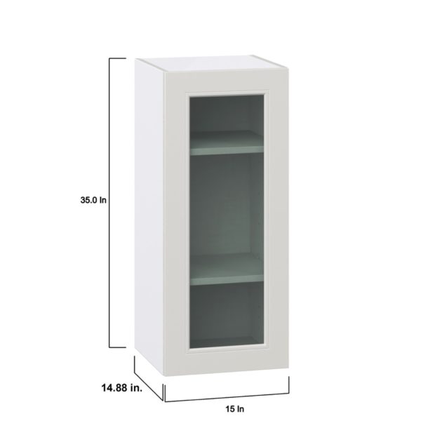 Wisteria Painted Light Gray  Assembled Wall  Cabinet with a Full High Glass Door (15 in. W x 35 in. H x 14 in. D)