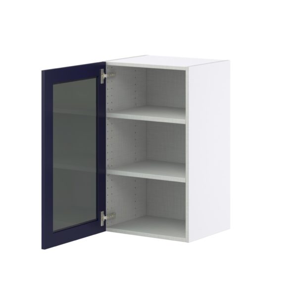 Camellia Painted Midnight Blue Assembled Wall  Cabinet with a Full High Glass Door (18 in. W x 30 in. H x 14 in. D)