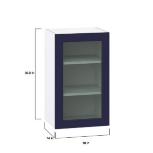 Camellia Painted Midnight Blue Assembled Wall  Cabinet with a Full High Glass Door (18 in. W x 30 in. H x 14 in. D)