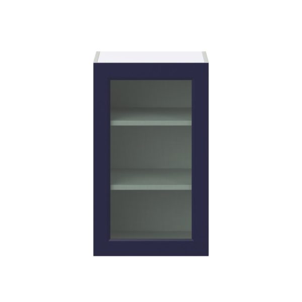 Camellia Painted Midnight Blue Assembled Wall  Cabinet with a Full High Glass Door (18 in. W x 30 in. H x 14 in. D)