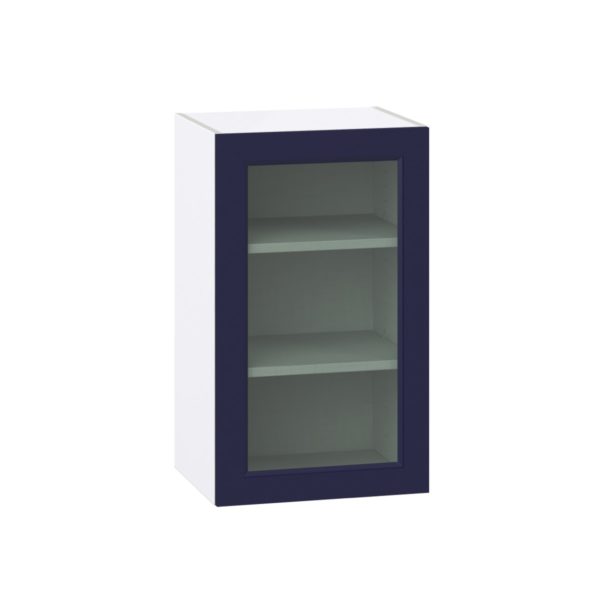 Camellia Painted Midnight Blue Assembled Wall  Cabinet with a Full High Glass Door (18 in. W x 30 in. H x 14 in. D)