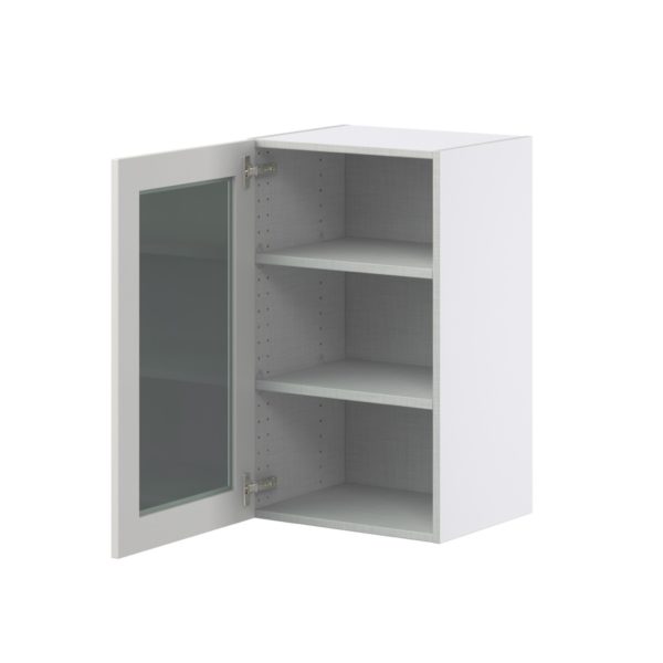 Wisteria Painted Light Gray  Assembled Wall  Cabinet with a Full High Glass Door (18 in. W x 30 in. H x 14 in. D)