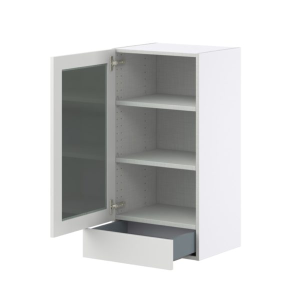 Magnolia Painted Bright White Assembled Wall  Cabinet with a Glass Door and a 5 in. Drawer (18 in. W x 35 in. H x 14 in. D)