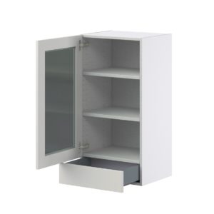 Wisteria Painted Light Gray  Assembled Wall  Cabinet with a Glass Door and a 5 in. Drawer (18 in. W x 35 in. H x 14 in. D)