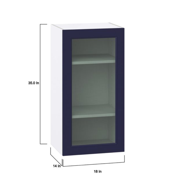 Camellia Painted Midnight Blue Assembled Wall  Cabinet with a Full High Glass Door (18 in. W x 35 in. H x 14 in. D)