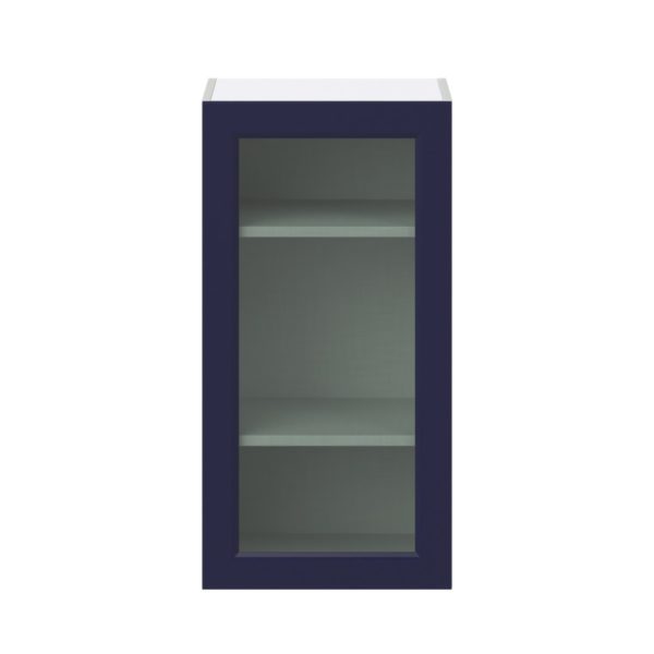 Camellia Painted Midnight Blue Assembled Wall  Cabinet with a Full High Glass Door (18 in. W x 35 in. H x 14 in. D)