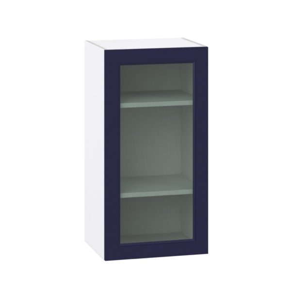 Camellia Painted Midnight Blue Assembled Wall  Cabinet with a Full High Glass Door (18 in. W x 35 in. H x 14 in. D)