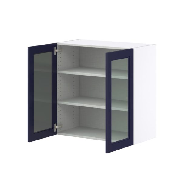 Camellia Painted Midnight Blue Assembled Wall  Cabinet with 2 Glass Doors (30 in. W x 30 in. H x 14 in. D)