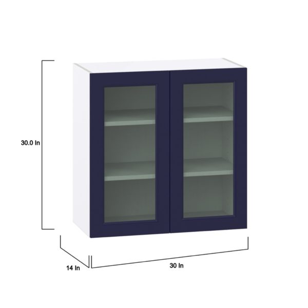 Camellia Painted Midnight Blue Assembled Wall  Cabinet with 2 Glass Doors (30 in. W x 30 in. H x 14 in. D)