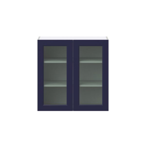 Camellia Painted Midnight Blue Assembled Wall  Cabinet with 2 Glass Doors (30 in. W x 30 in. H x 14 in. D)