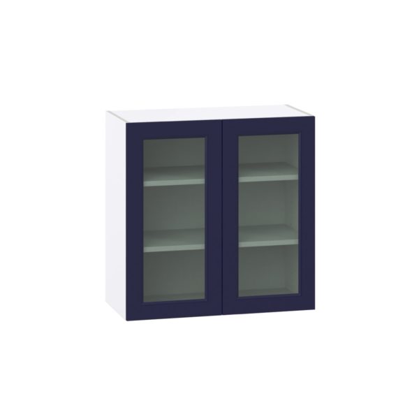 Camellia Painted Midnight Blue Assembled Wall  Cabinet with 2 Glass Doors (30 in. W x 30 in. H x 14 in. D)