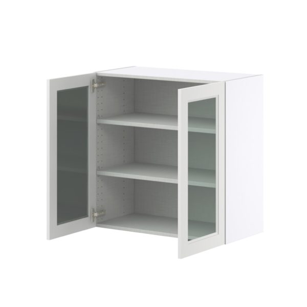 Magnolia Painted Bright White Assembled Wall  Cabinet with 2 Glass Doors (30 in. W x 30 in. H x 14 in. D)