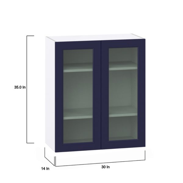 Camellia Painted Midnight Blue Assembled Wall  Cabinet with 2 Glass Doors (30 in. W x 35 in. H x 14 in. D)