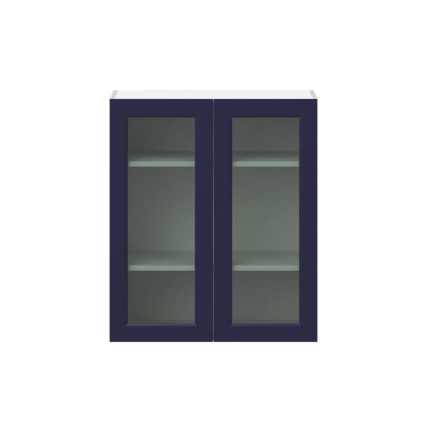 Camellia Painted Midnight Blue Assembled Wall  Cabinet with 2 Glass Doors (30 in. W x 35 in. H x 14 in. D)