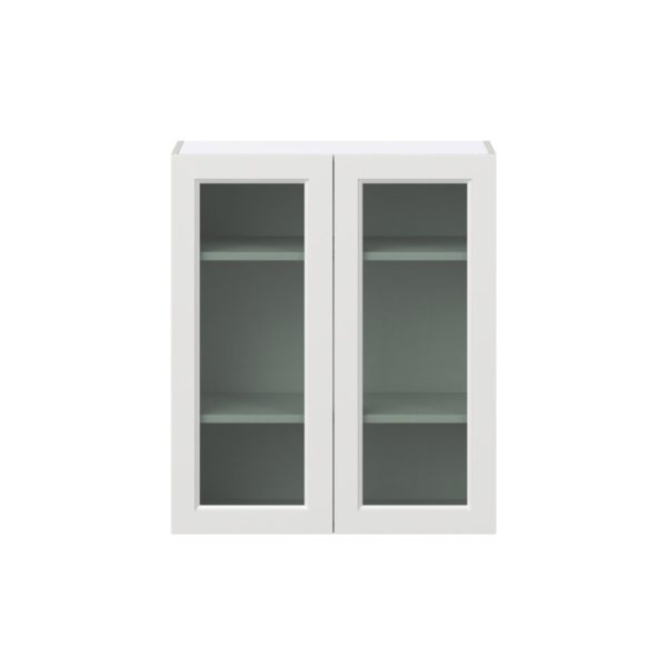 Magnolia Painted Bright White Assembled Wall  Cabinet with 2 Glass Doors (30 in. W x 35 in. H x 14 in. D)