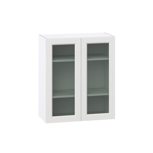 Magnolia Painted Bright White Assembled Wall  Cabinet with 2 Glass Doors (30 in. W x 35 in. H x 14 in. D)