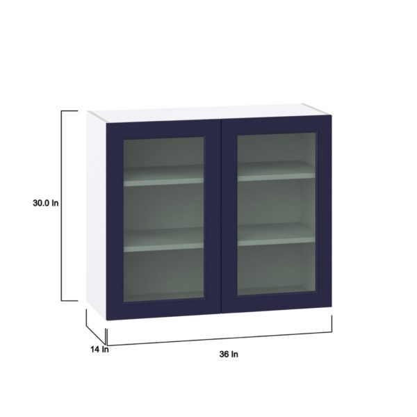 Camellia Painted Midnight Blue Assembled Wall  Cabinet with 2 Glass Doors (36 in. W x 30 in. H x 14 in. D)