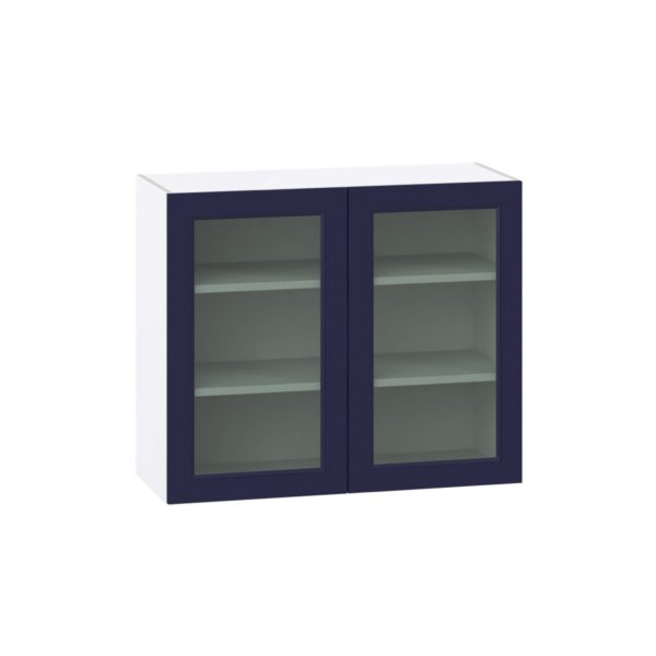 Camellia Painted Midnight Blue Assembled Wall  Cabinet with 2 Glass Doors (36 in. W x 30 in. H x 14 in. D)