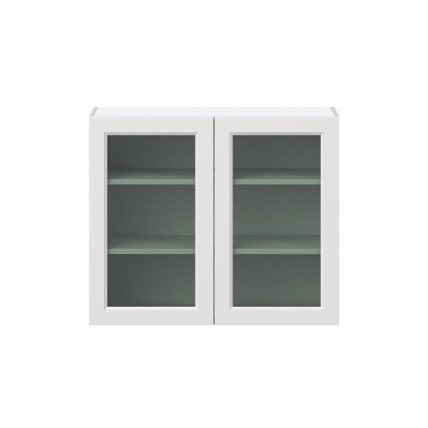 Magnolia Painted Bright White Assembled Wall  Cabinet with 2 Glass Doors (36 in. W x 30 in. H x 14 in. D)