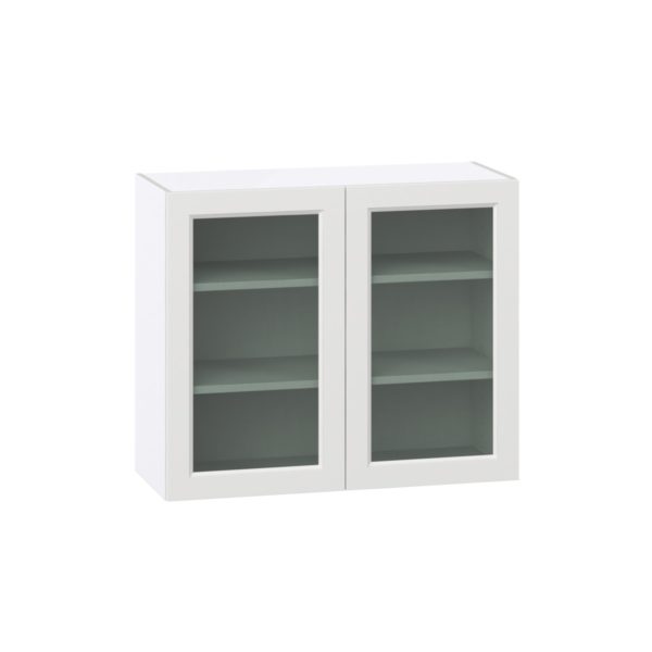 Magnolia Painted Bright White Assembled Wall  Cabinet with 2 Glass Doors (36 in. W x 30 in. H x 14 in. D)