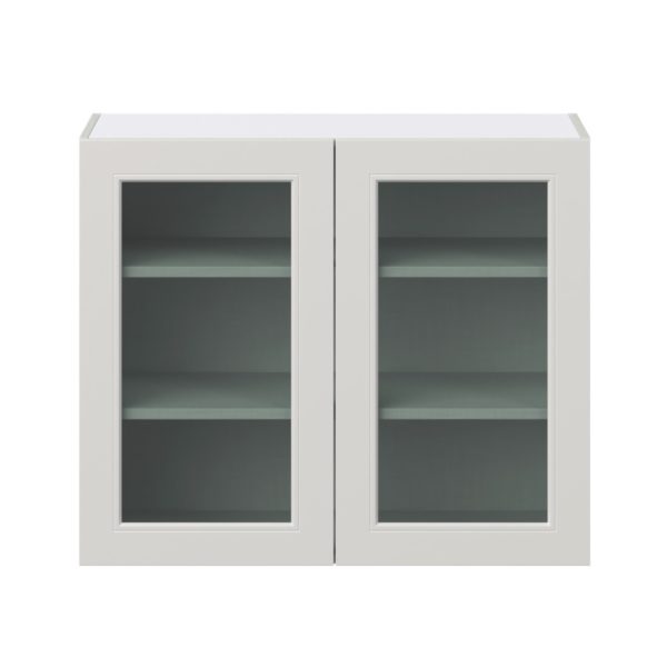 Wisteria Painted Light Gray  Assembled Wall  Cabinet with 2 Glass Doors (36 in. W x 30 in. H x 14 in. D)