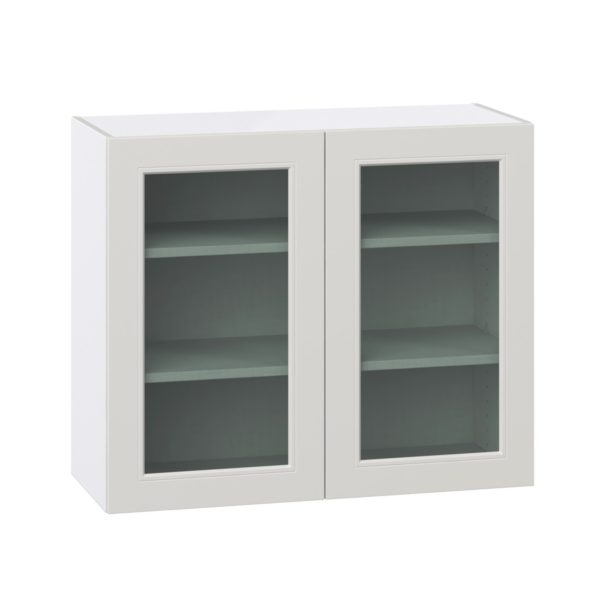 Wisteria Painted Light Gray  Assembled Wall  Cabinet with 2 Glass Doors (36 in. W x 30 in. H x 14 in. D)