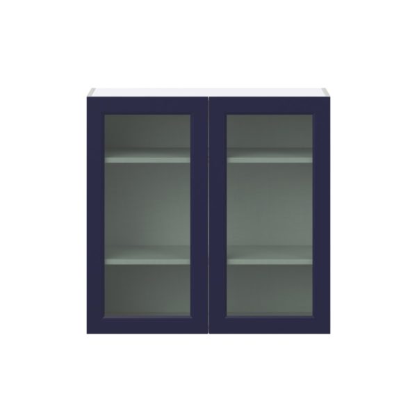 Camellia Painted Midnight Blue Assembled Wall  Cabinet with 2 Glass Doors (36 in. W x 35 in. H x 14 in. D)