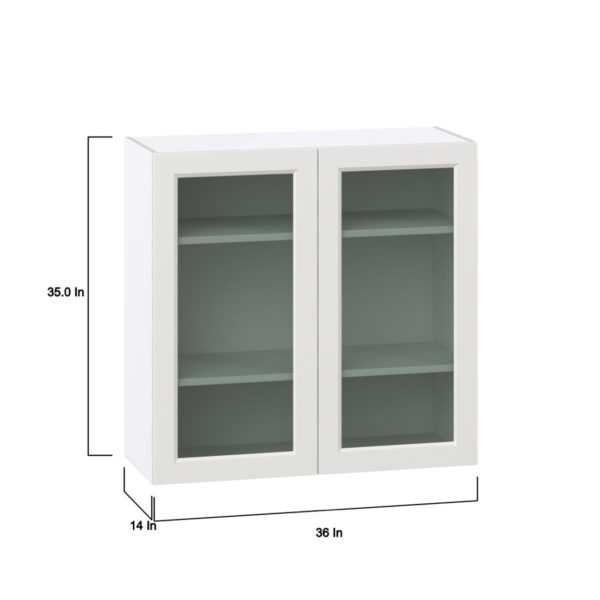 Magnolia Painted Bright White Assembled Wall  Cabinet with 2 Glass Doors (36 in. W x 35 in. H x 14 in. D)