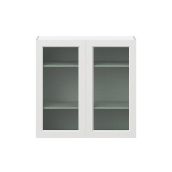 Magnolia Painted Bright White Assembled Wall  Cabinet with 2 Glass Doors (36 in. W x 35 in. H x 14 in. D)