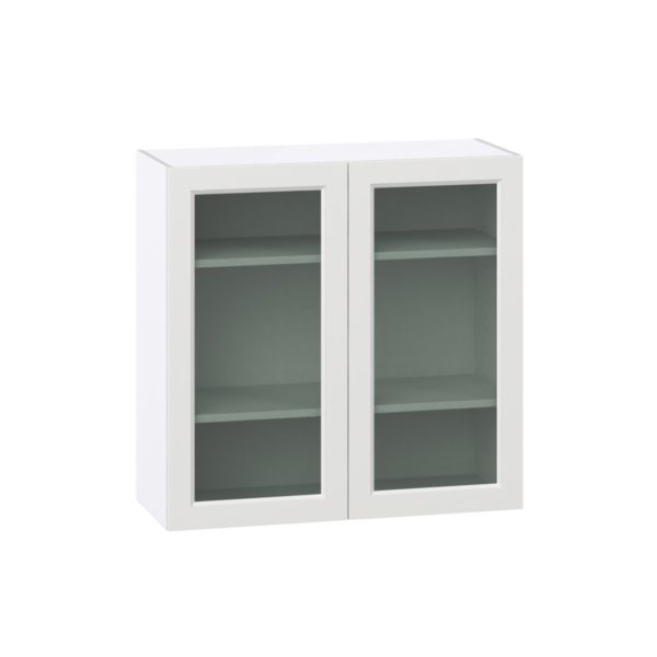 Magnolia Painted Bright White Assembled Wall  Cabinet with 2 Glass Doors (36 in. W x 35 in. H x 14 in. D)