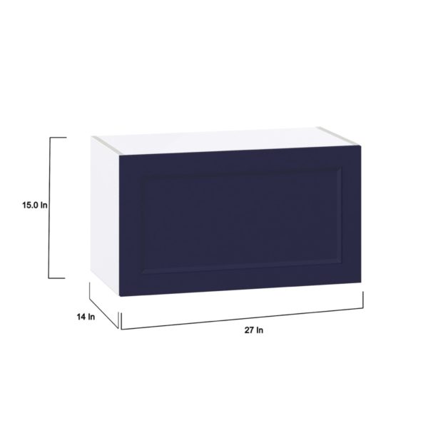 Camellia Painted Midnight Blue Recessed Assembled Wall Bridge Cabinet with Lift Up Door (27 in. W X 15 in. H X 14 in. D)