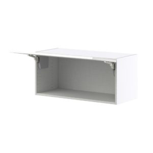 Magnolia Painted Bright White Recessed Assembled Wall Bridge  Cabinet with Lift Up Door (33 in. W X 15 in. H X 14 in. D)