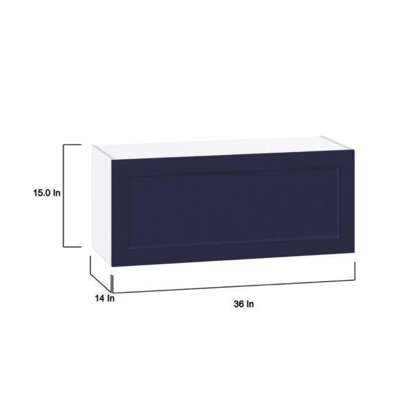 Camellia Painted Midnight Blue Recessed Assembled Wall Bridge  Cabinet with Lift Up Door (36 in. W x 15 in. H x 14 in. D)