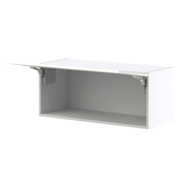 Magnolia Painted Bright White Recessed Assembled Wall Bridge  Cabinet with Lift Up Door (36 in. W x 15 in. H x 14 in. D)