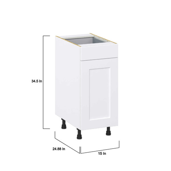 Jasmine Painted Warm White  Shaker Assembled Base Cabinet With a Pull Out (15 in. W x 34.5 in. H x 24 in. D)