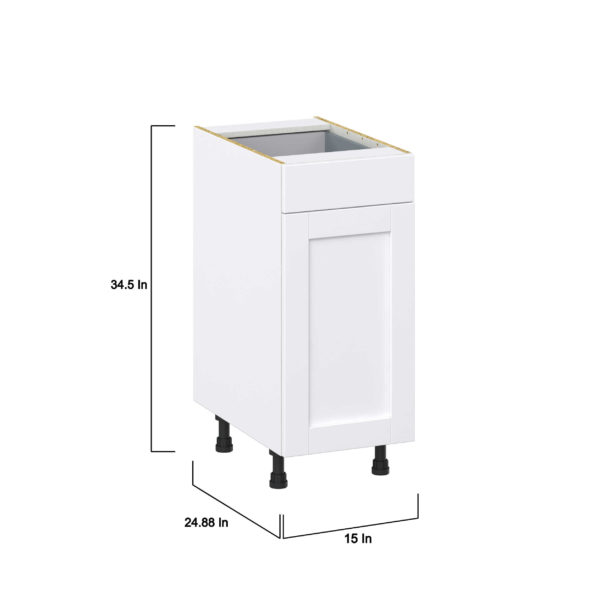 Dahlia Bright White  Shaker Assembled Base Cabinet With a Pull Out (15 in. W x 34.5 in. H x 24 in. D)