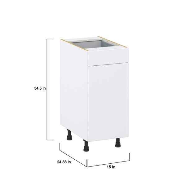 Lily Bright White  Slab Assembled Base Cabinet With a Pull Out (15 in. W x 34.5 in. H x 24 in. D)