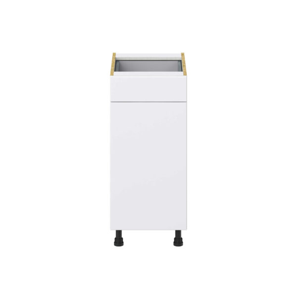 Lily Bright White  Slab Assembled Base Cabinet With a Pull Out (15 in. W x 34.5 in. H x 24 in. D)