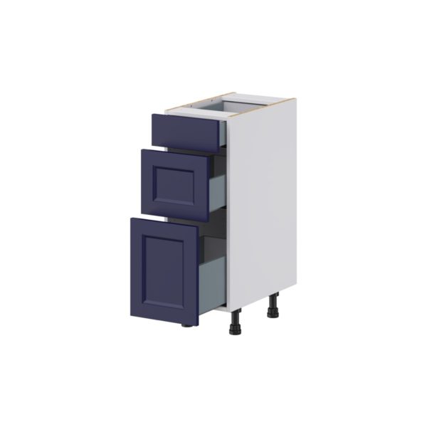 Camellia Painted Midnight Blue Recessed Assembled 12 in. W x 34.5 in. H x 21 in. D Vanity Drawer Base Cabinet with 3 Drawers