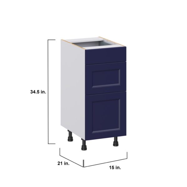 Camellia Painted Midnight Blue Recessed Assembled 15 in. W x 34.5 in. H x 21 in. D Vanity Drawer Base Cabinet with 3 Drawers