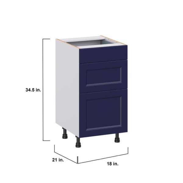 Camellia Painted Midnight Blue Recessed Assembled 18 in. W x 34.5 in. H x 21 in. D Vanity Drawer Base Cabinet with 3 Drawers