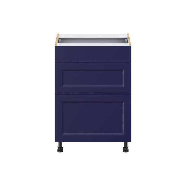 Camellia Painted Midnight Blue Recessed Assembled 24 in. W x 34.5 in. H x 21 in. D Vanity Drawer Base Cabinet with 3 Drawers