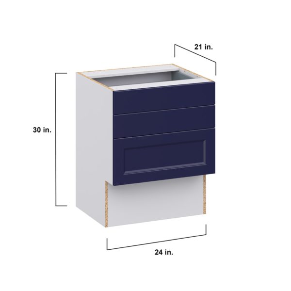 Camellia Painted Midnight Blue Recessed Assembled 24 in. W x 30 in. H x 21 in. D Vanity ADA Drawer Base Cabinet with 3 Drawers