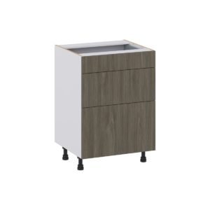 Cordyline Textured Slab Walnut Assembled 24 in. W x 34.5 in. H x 21 in. D Vanity Drawer Base Cabinet with 3 Drawers